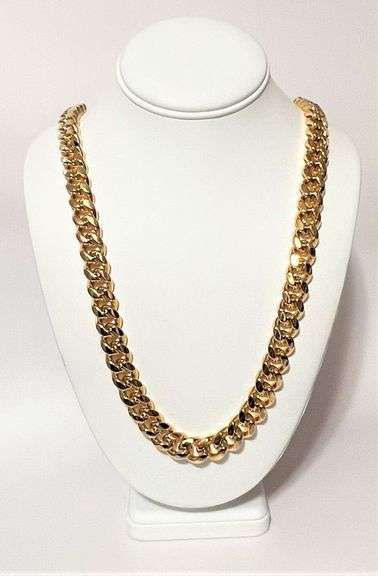 Huge 281.7 Grams MLB 14 Kt Gold Plated Curb Link Chain Necklace.