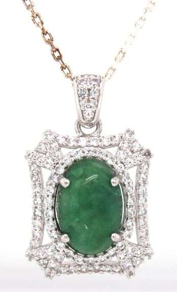 Lovely 2.25CTS Natural Emerald & 1.95CTW Sapphire Pendant Necklace in Sterling Silver