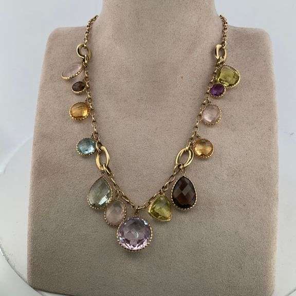 14K YELLOW GOLD GEM NECKLACE