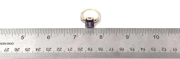 Mysterious 10K Yellow Gold Blue Gemstone Ring with Diamond Accents