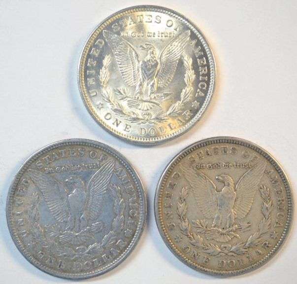 1921 P-D-S Morgan Silver Dollars. Last year of issue for Morgans