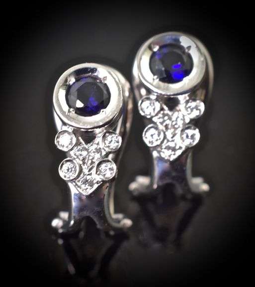 Lovely 18K White Gold Sapphire & Diamond Earrings