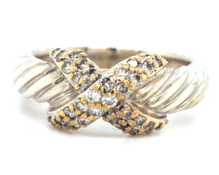 David Yurman 2-tone diamond X ring