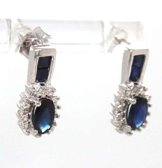 10kt White gold sapphire and diamond earrings