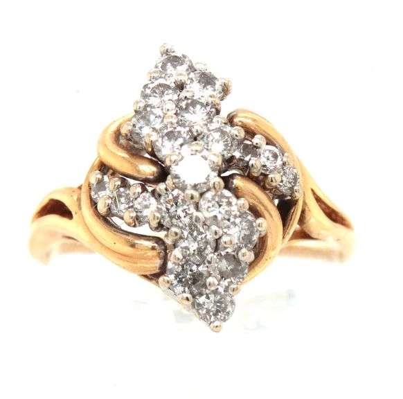 Nicely Designed 1 Ct. T.W. 14K YG Diamond Cluster Ring