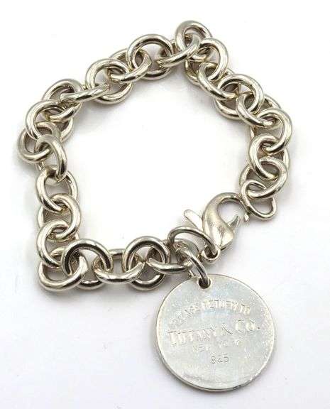 925 Sterling silver Tiffany & Co round tag charm bracelet