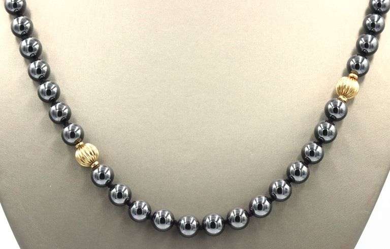 Pretty 14K YG and Hemitite Bead Necklace