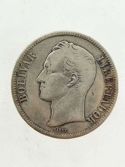 1935 Venezuela 5 Bolivares, 90% Silver
