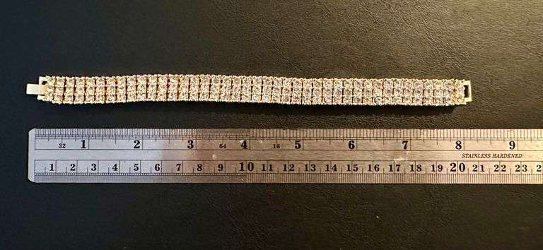 Yellow Gold Plated 3 Row Simulated Diamond Tennis Bracelet