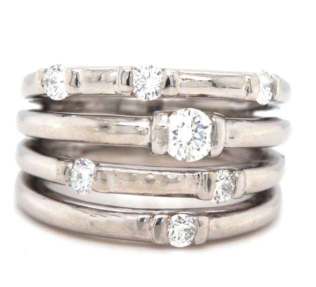 14kt White gold 0.45ctw multi row stackable diamond scatter ring