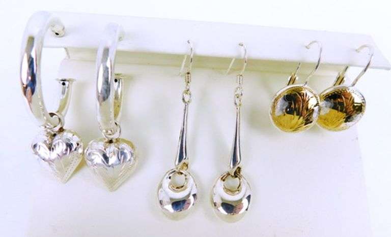 3 Pairs of Pierced Sterling Silver Earrings