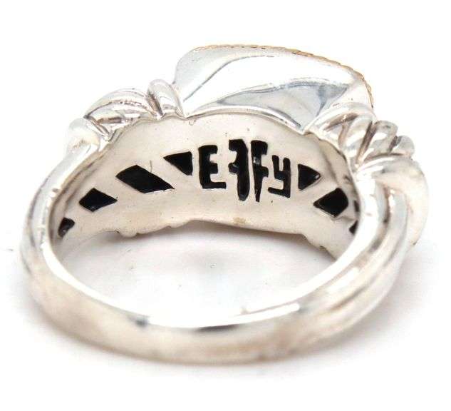 925 Sterling silver Effy 2 tone Pave diamond cushion shaped ring