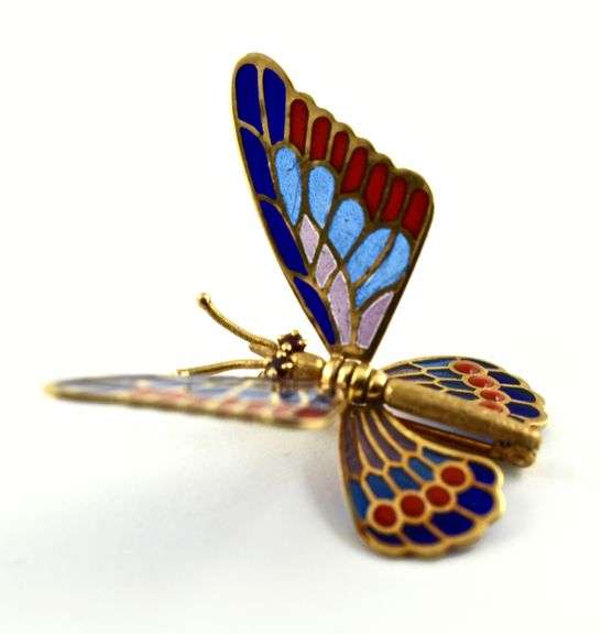 Enchanting 18K Plique a Jour Butterfly Brooch