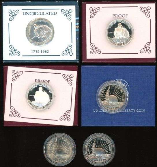 6 Commemorative Half Dollars: 1982 Washington & 1986 Statue of Liberty