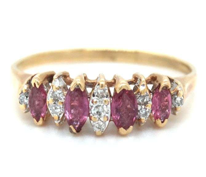 Popular 14K YG Ruby & Diamond Pyramid Ring