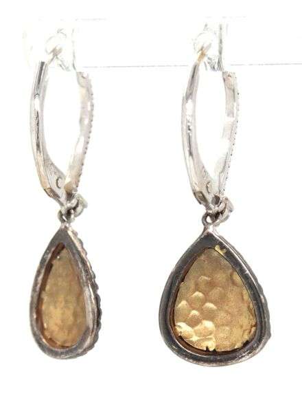 Stylish 14K W&Y Earring & Pendant Suite with Diamonds