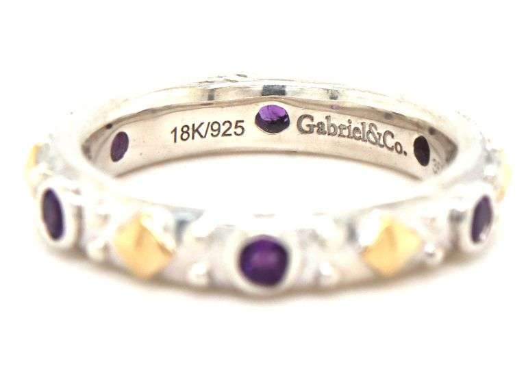 Gabriel & Co two tone bezel set amethyst stackable band