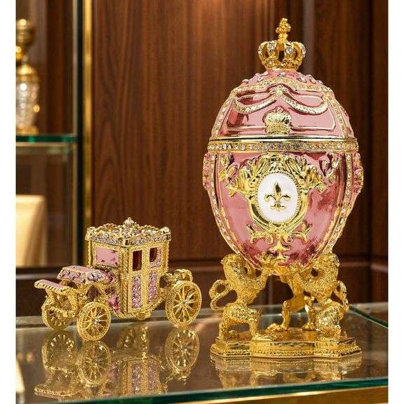 Fabergé Style Enamel Egg Trinket Box with Carriage