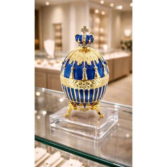 Blue Imperial Egg Gold Plated with Crystal Hinged
