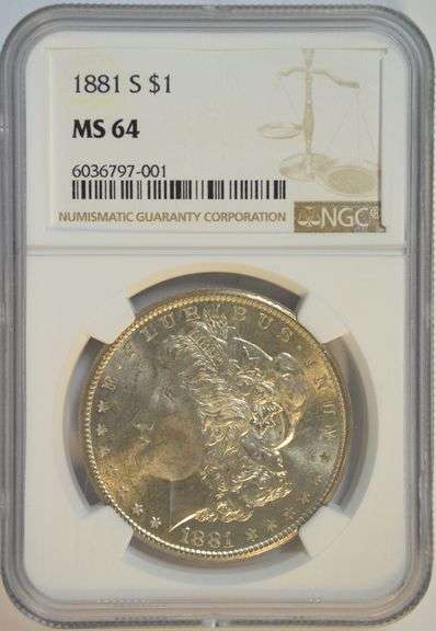 “Gem” BU 1881-S Morgan Silver Dollar. NGC MS64. Full Strike