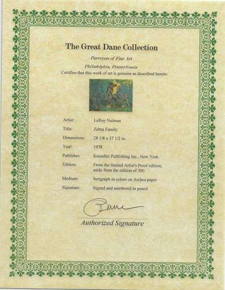 Limited Edition LeRoy Neiman Signed 'Zebra Family' Framed