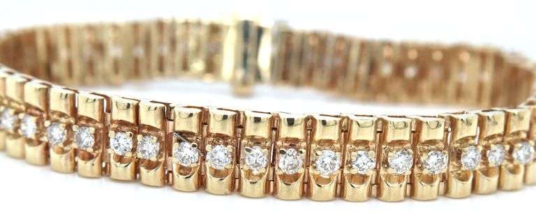 14kt Yellow gold 3.25ctw Rolex style diamond bracelet
