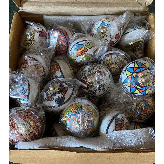 Hand Painted Multicolor Ceramic Cabinet Knobs Set of 25