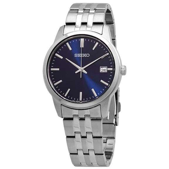 Seiko Men's Stainless Steel Quartz Watch – Blue Dial, 40mm, Date Display, Hardlex Crystal