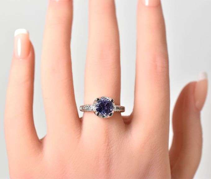 Amazing 14K white Gold Lavender Spinel Gemstone Ring  with Diamond Accents
