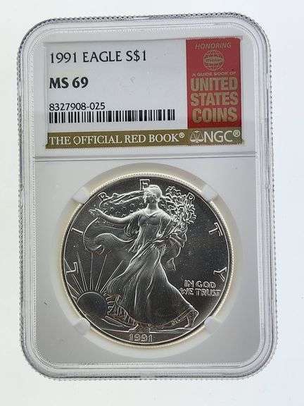 1991 American Silver Eagle, NGC MS69 "Red Book Label"