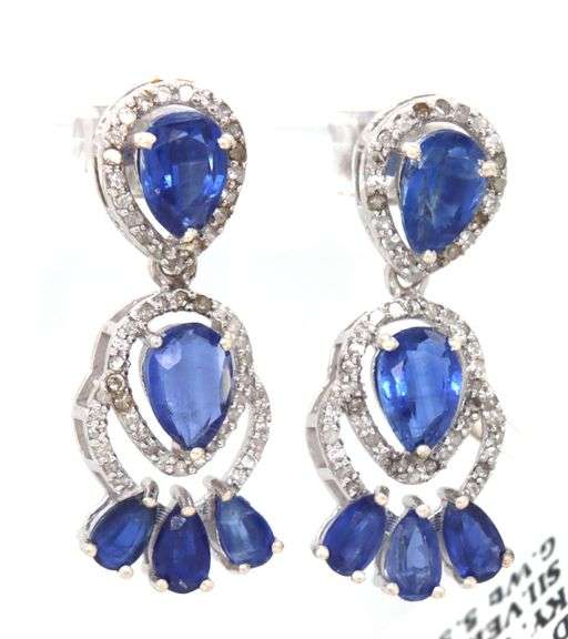 Sparkling 5.10CTW Kyanite & Diamond Dangle Earrings in Sterling Silver