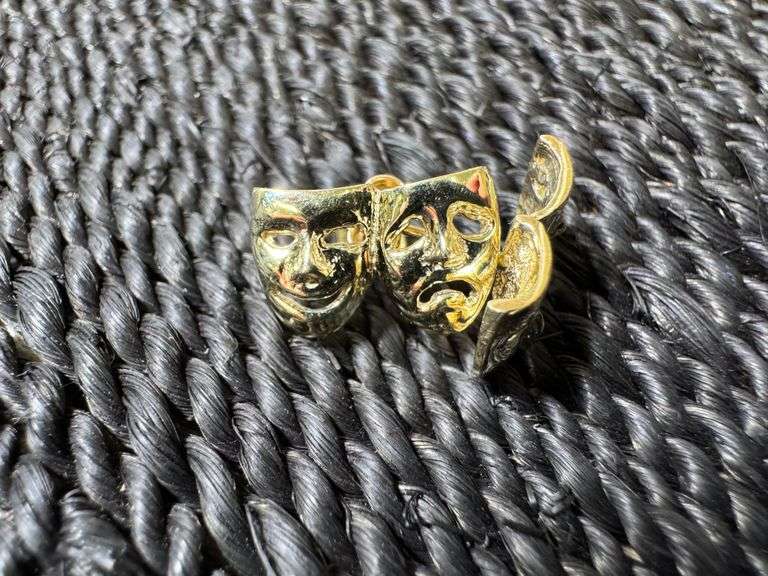 10K Yellow Gold Comedy & Tragedy Drama Mask Earrings