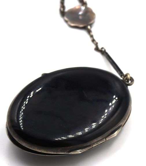 Vintage 925 sterling silver black onyx photo locket pendant lariat necklace