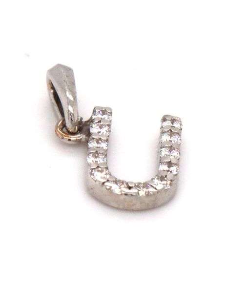 18kt White gold diamond Initial U pendant