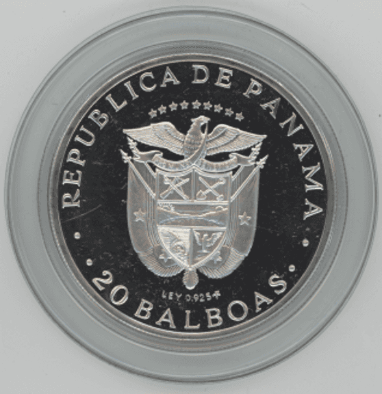 Gem Cameo Proof Large 1972 Panama 20 Balboas Silver Piece. Box/COA