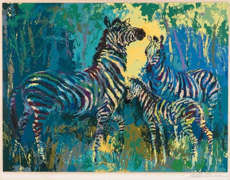 Limited Edition LeRoy Neiman Signed 'Zebra Family' Framed