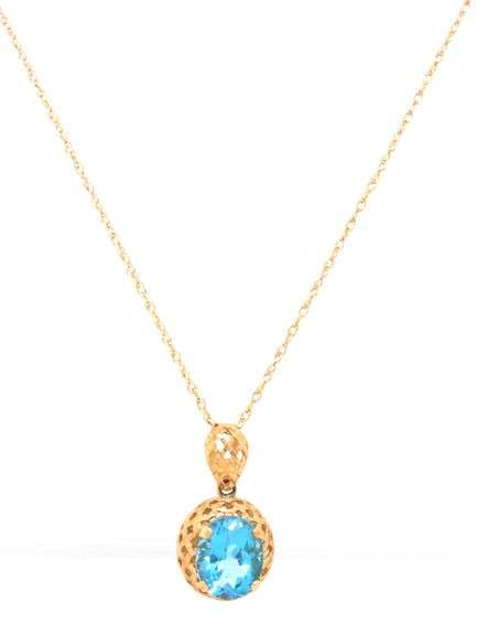 Attractive 14K YG Blue Topaz Pendant on a Necklace