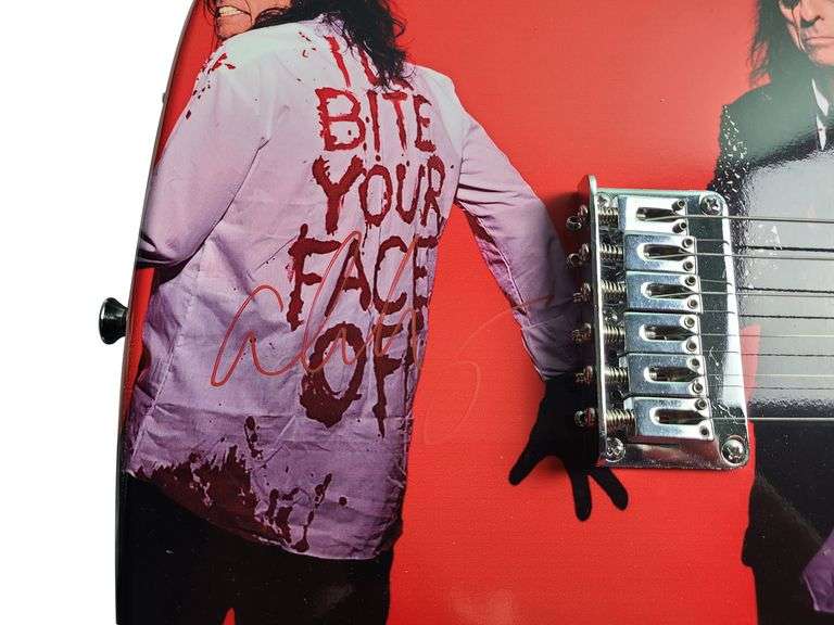 Alice Cooper Autographed Triple Graphics Photo Guitar