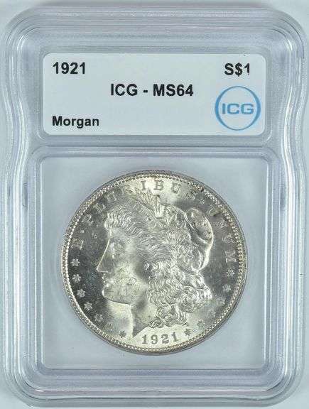 1921 Morgan Silver Dollar ICG MS64 Brilliant Uncirculated, Strong Luster