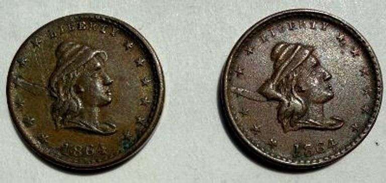 Two 1864 Patriotic CW Tokens