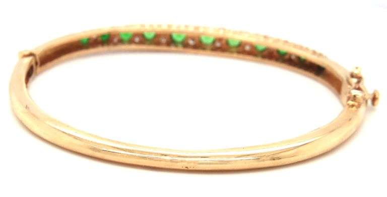 Antique 14kt Yellow gold Tsavorite and diamond bangle