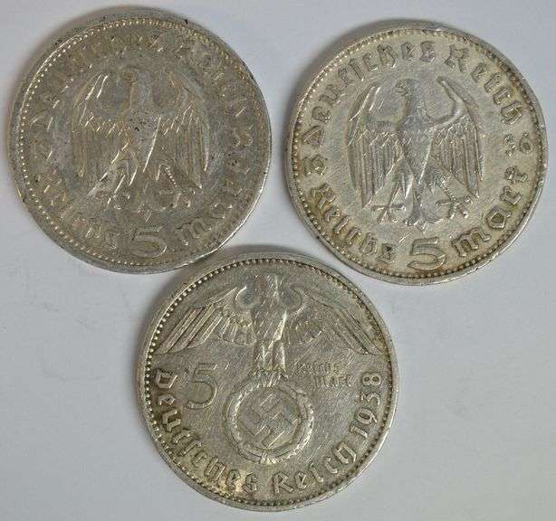 3 1935-A Germany 5 Reichmarks Silver pieces