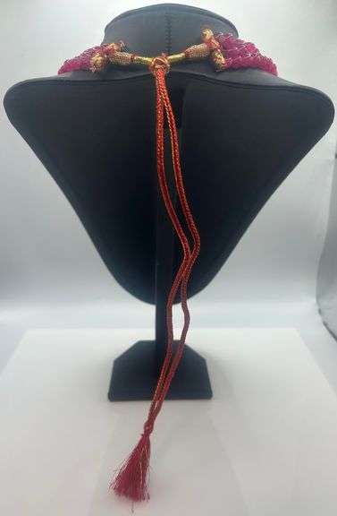 Beautiful Large 1183 Cttw. Mined From The Earth 3 Strand Natural Red Ruby Necklace.