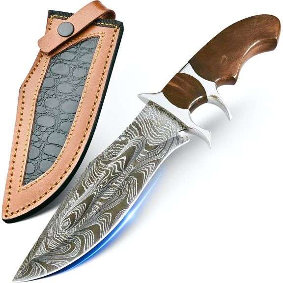 Handmade Damascus Bowie Knife Rosewood Handle