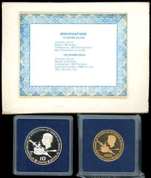1979 Turks and Caicos 2-Piece Silver 10 Crown and Gold 100 Crown Proof Set in Box w/CoA