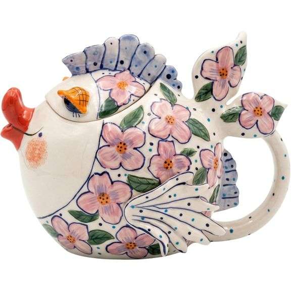 Hand Painted Ceramic Fish Teapot