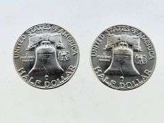 1960 & 1961 Franklin Silver Half Dollars, UNC