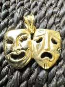 10K Yellow Gold Comedy & Tragedy Drama Mask Pendant