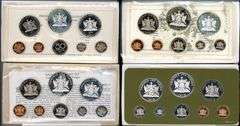 Run of 4 Trinidad & Tobago Silver Proof Sets in Original Packaging: 1972-1975