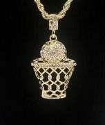 14 Kt Yellow Gold Plated Basketball Hoop Pendant Necklace
